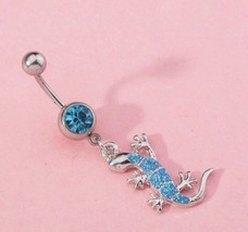 Gecko Belly Bar / Belly Ring - Body Piercing Jewellery - Silver And Blue... - £8.55 GBP