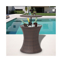 Online Gym Shop Outdoor Ice Cooler Bucket Table Poly Rattan Brown - $217.81