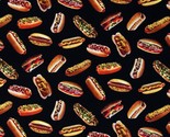Cotton Hotdogs Picnic Cookout Favorite Foods Black Fabric Print by Yard ... - $12.95