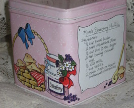 Tin Box Co of America - Mom&#39;s Homemade Recipes- Blueberry Muffin Tin-1987 - $5.50