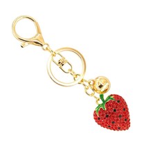 Bling Metal Rhinestone Red Strawberry Keychain Bag Charm - $14.85