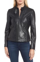 Women Leather Jacket Black Biker Motorcycle Winter Outfit with Collared ... - £125.08 GBP