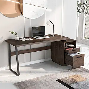 Merax, Brown Computer Desk with Storage Drawers for Letter-Size Files, 6... - £317.10 GBP