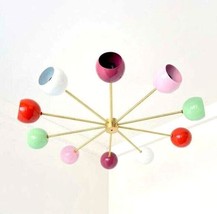 Mi Siècle Multicoloré 10 Globe Nuances Laiton Spoutnik Maison Décoration Lustre - £382.73 GBP