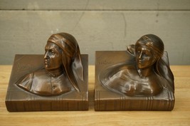 VINTAGE Metalware Art Nouveau BOOKENDS Jennings Brothers DANTE &amp; BEATRICE - £233.44 GBP