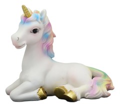 Pastel Colors Rainbow Mane Gold Horn Unicorn Mare Horse Sitting Figurine - £15.17 GBP
