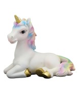 Pastel Colors Rainbow Mane Gold Horn Unicorn Mare Horse Sitting Figurine - $18.99