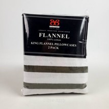 BIBB Flannel Pillowcases King 2 Pack White With Dark Green Stripes 20x40&quot; New - £13.61 GBP