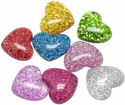 10 Heart Cabochons Flatbacks Glitter Flat Back 16mm Valentines Jewelry S... - £4.34 GBP