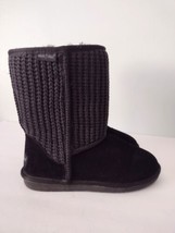 Minnetonka Knitted Suede Winter Boots Womens Size 6 Black Sherpa Lined READ - £23.45 GBP