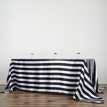 Black White 90X132&quot;&quot; Stripes Satin Rectangular Tablecloth Wedding Party ... - £23.99 GBP