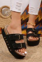 Black Suede Buckle Decor Footbed Sandal Slippers - $594.79 MXN