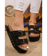 Black Suede Buckle Decor Footbed Sandal Slippers - $599.38 MXN