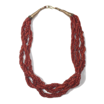 Vintage Red-Orange Coral Necklace 9 Strands 21&quot; Long - £127.89 GBP