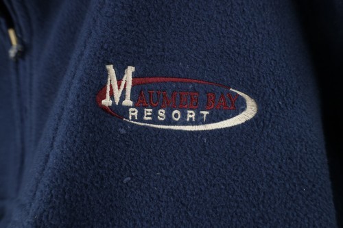 Vintage 90s Mens Medium Maumee Bay Resort Half Zip Fleece Sweater Navy Blue Item image 4