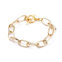 Charm Bracelet Blank Gold Aluminum Link Chain Paperclip Chain 7.25&quot; Toggle - £3.11 GBP