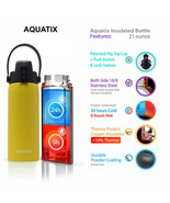 Aquatix Lemon Yellow Insulated FlipTop Sport Bottle 21 oz Pure Stainless... - $26.46 CAD