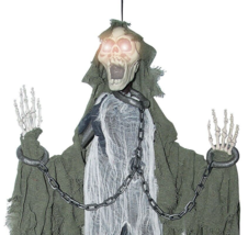 Hanging Animated Marley Ghost w/CHAINS Slashing Hands Led Eyes Scary Sounds Prop - £37.47 GBP