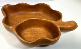 Monkey Pod Wood Divided Serving Bowl Made In Hawaii MCM Hand Carved 10&quot;L X 2&quot; D - $25.00