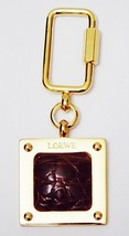 Loewe Key Chain Ring Fob Goldtone Metal Brown Embossed Leather Spain Authentic - £108.26 GBP