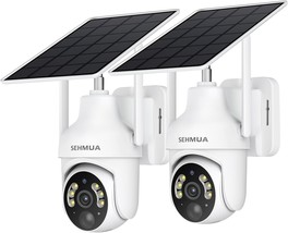 Sehmua 2K Solar Security Cameras Wireless Outdoor, 2 Pack 360° View, Way... - $90.93