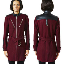 Kill City Lip Service Berlin Military Womens Zip Up Wool Trench Coat Jacket Red - £86.99 GBP