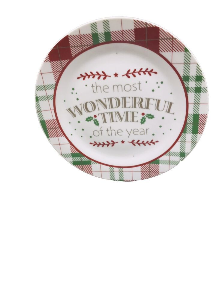 Red/Green Plaid Holiday Side/Salad Plate, 8 in. Royal Norfolk-The Most Wonderful