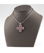 Silverplated Swarovski Pink Crystal Encrusted Cross Pendant w/ 15&quot; Chain - $6,674.83 MXN