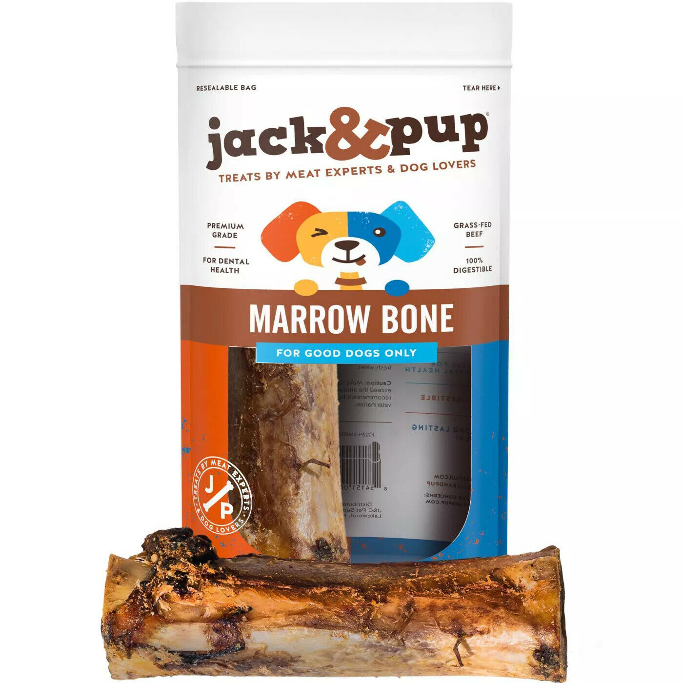 Primary image for Jack&Pup Premium Grade Roasted Beef Marrow Bone Treats (2 Pack) – 6” Long