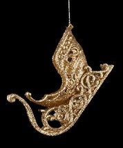 KURT S. ADLER GOLDEN SPLENDOR GOLD GLITTER SLEIGH CHRISTMAS ORNAMENT - £4.69 GBP