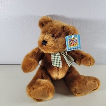 Bear Plush with Tags Brown with Green Checkered Bow Soft Expressions With Tags - £9.34 GBP