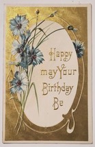 Birthday Greetings Blue Cornflowers Golden Finish Postcard L21 - £4.74 GBP