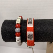 2 PC Ohio State Bracelet Set One Beaded Scarlet Grey OSU One Red Fabric Cuff - £6.37 GBP