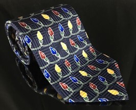 FN silk tie features Red Yellow Blue Christmas Lights Multi Color Holidays Joy - £10.00 GBP