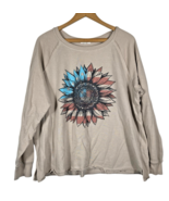 Maurices Sweatshirt Size XL Raw Hem American Flag Sunflower Boho Casual ... - $51.42 CAD