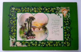 St Patrick&#39;s Day Postcard Wolf Sunset Bridge Cows Animals Shamrock Greetings 453 - £14.62 GBP