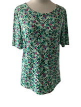 Lularoe GIGI fitted short sleeve spandex pullover green floral top ladie... - $23.08
