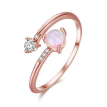 Pink Opal &amp; Cubic Zirconia Bypass Ring - £10.16 GBP