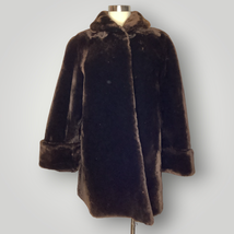 Vintage 1960s Mouton Fur Coat Brown Swing Cuffed Luxury Fits S/M/L Women&#39;s - $347.34