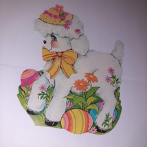 Vintage Easter Spring Baby Lamb Die Cut Wall Decor 11.5&quot; Bonnet Flowers &amp; Eggs - £7.76 GBP