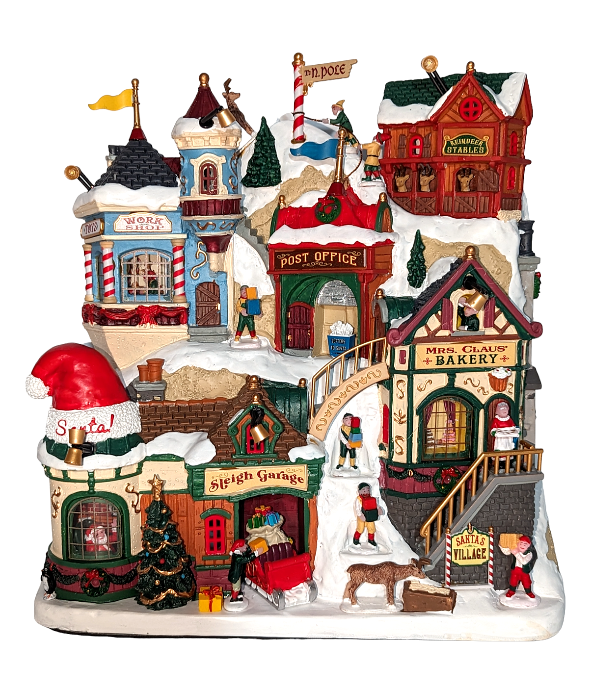 Lemax Santa's Village Facade Christmas Town LED Santa Mrs Claus Elves Reindeer - $108.85