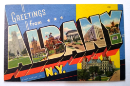 Greetings From Albany New York Large Big Letter City Postcard Linen Curt Teich - £7.72 GBP