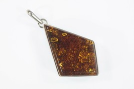 Vintage Sterling Silver Diamond Shape Amber Pendant 16.3g - £169.94 GBP