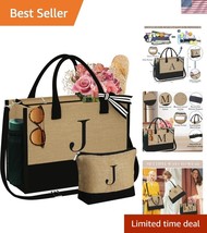 Spacious Jute Tote with Initial and Makeup Bag - Elegant Gifts for Any O... - $784.64 MXN