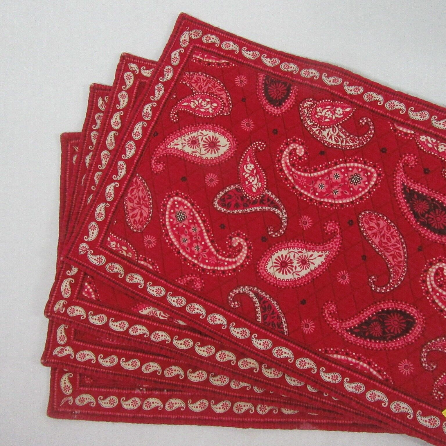 Vera Bradley Mesa Paisley Red Multi Quilted 4-PC Placemat Set RARE - $58.00