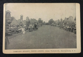 WW 1 UNUSED POST CARD COMPANY STREET,TENTS ARING ,CAMP WADSORTH,SPARTANB... - $12.50