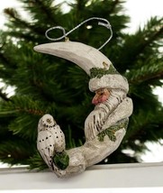 Vintage Pam Schifferl Christmas Tree Ornament Moon Shaped Santa with Owl - $22.89