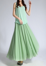 Sage-green CHIFFON MAXI Skirt Women Plus Size Long Silky Chiffon Skirt image 2