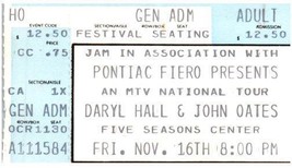 Vintage Entrée &amp; Oates Ticket Stub Novembre 16 1984 Cedar Rapids Iowa - £43.28 GBP