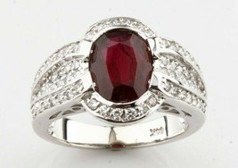 14k or Blanc Ovale Naturel Ruby Bague W/Diamant Accents Carats = 3.49 CT - £5,871.77 GBP